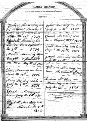 Family BIble of Elisha and Jean Wood Manning source unknown from Ancestry